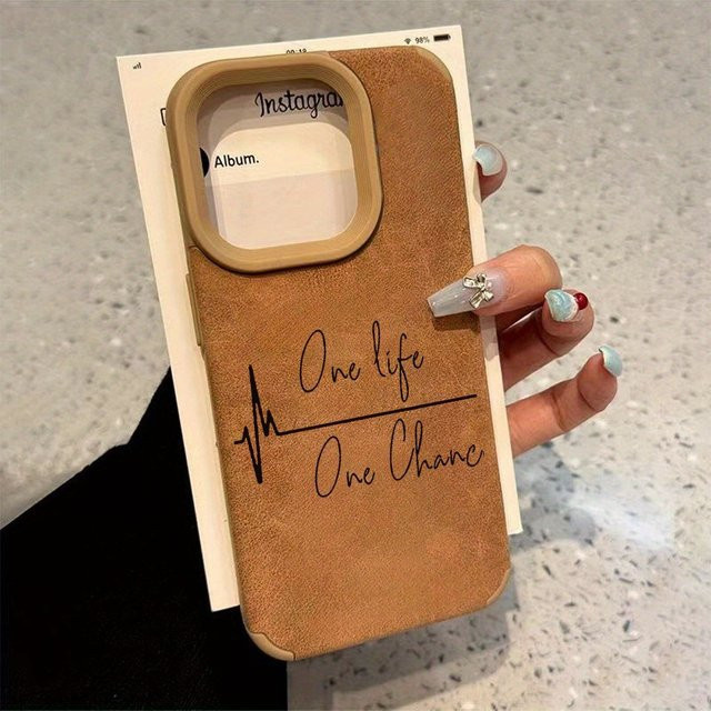 One Life One Chance Handyhülle mit Lederstruktur in Braun für iPhone 11 bis iPhone 17 Pro Max Serie, Anti-Drop und Anti-Rutsch Design - Bild 1
