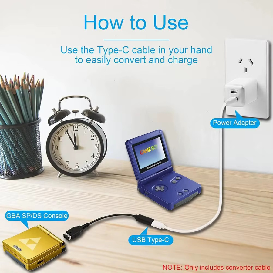 USB-C Ladegerät für Nintendo Game Boy Advance SP und Nintendo DS in Schwarz - Bild 2
