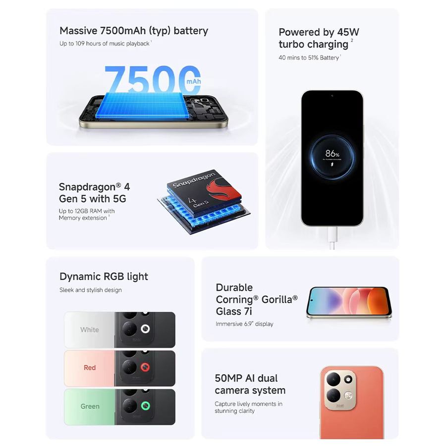 Xiaomi Redmi 17 5G Global Version Smartphone in Orange mit Snapdragon 4 Gen 5 Prozessor, 50MP AI Dual Kamera, NFC und 7500mAh Akku - Bild 2