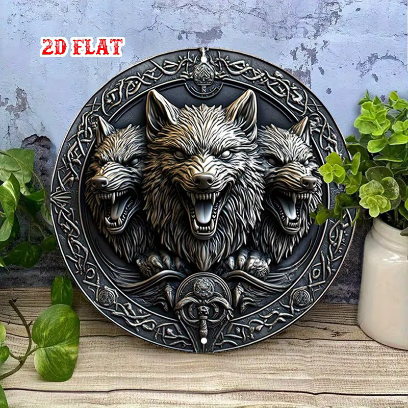 Rundes Aluminium-Metallschild CIFBUY mit Wolfs-Motiv in Grau im Vintage-Stil als Wanddekoration - Bild 3