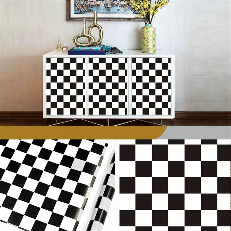 Brangdy Selbstklebende Tapete Modern Gestreift in Schwarz-Weiß aus PVC für Küchen- und Badezimmermöbel - Bild 2