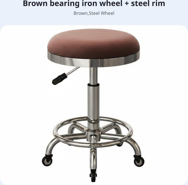 Höhenverstellbarer Drehhocker von Binchi Outdoor Product in Braun mit Rollen und gepolsterter Sitzfläche aus Kunstleder - Bild 1