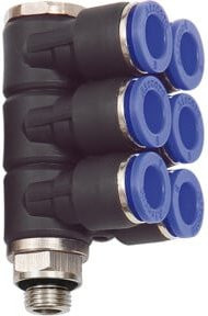 Riegler L-Mehrfachverteiler Blaue Serie, 6-fach, drehbar, G 1/4, Durchmesser 8mm, Messing - Bild 1