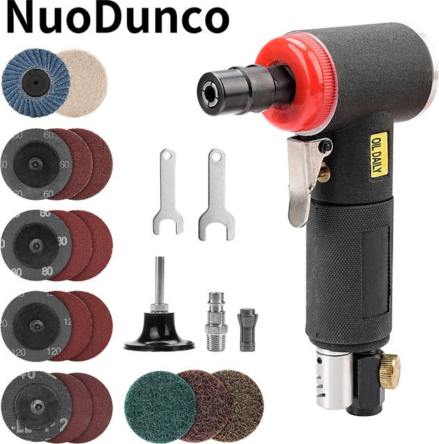 SI FANG Pneumatisches 24-teiliges Mini-Winkelschleifer-Set mit 90 Grad Winkelstab für Metall, Glas und Holz in Schwarz - Bild 1