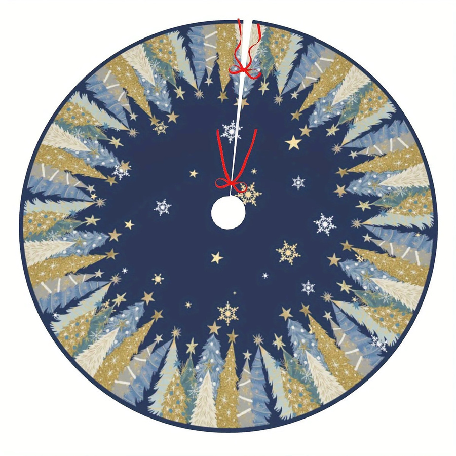 VIKAMA Weihnachtsbaumrock im Landhausstil mit blauem Schneeflocken-Design, waschbare Heimdekoration für festliche Weihnachtsfeiern - Bild 5