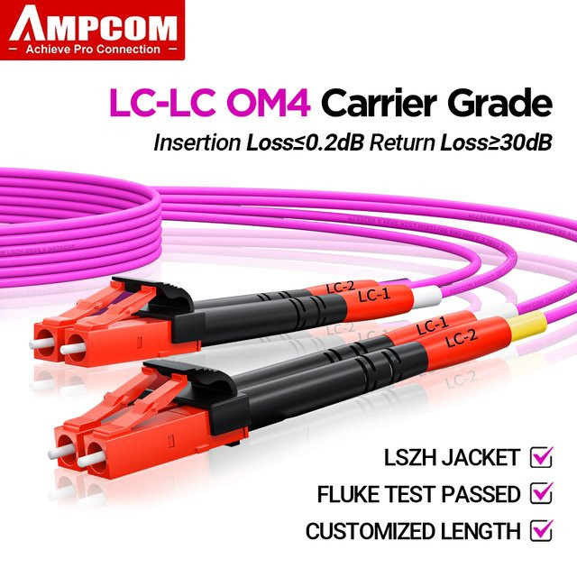 AMPCOM Glasfaser-Patchkabel LC auf LC UPC OM4 Multi-Mode-Duplex in Pink - Bild 1
