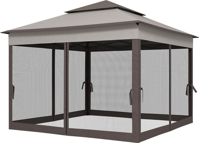 Outsunny Faltpavillon Gartenzelt mit Seitenwänden als Pop-up-Zelt, wetterfest, Hellgrau, H x B x T: 2,65 x 3,25 x 3,25 m - Bild 1