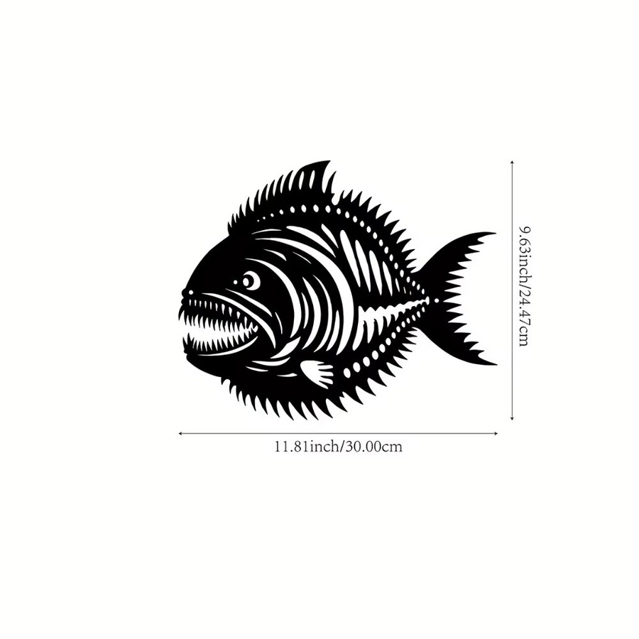 CIFBUY Metall-Piranha-Fisch Wandkunst in Schwarz, Eisenskulptur für Zuhause, Garten und Terrasse, Breite: 30 cm, Höhe: 30 cm, Tiefe: 30 cm - Bild 2