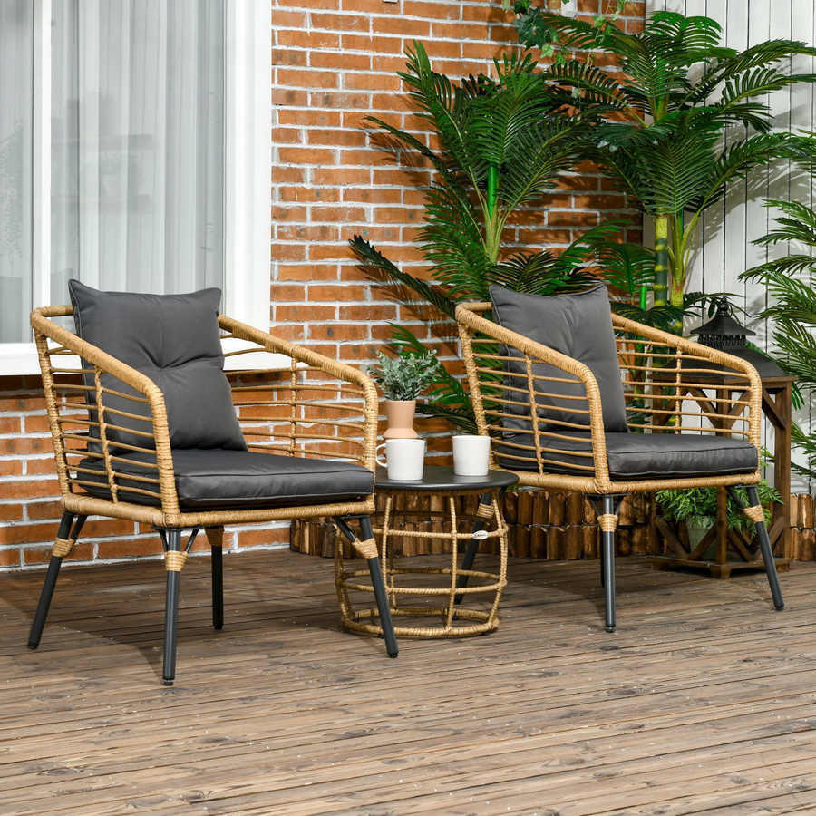 Outsunny Rattan Gartenmöbel-Set 3-teilige Sitzgruppe mit Couchtisch und 2 Stühlen in Sand und Dunkelgrau, B/T/H: 65 x 62 x 78 cm - Bild 2