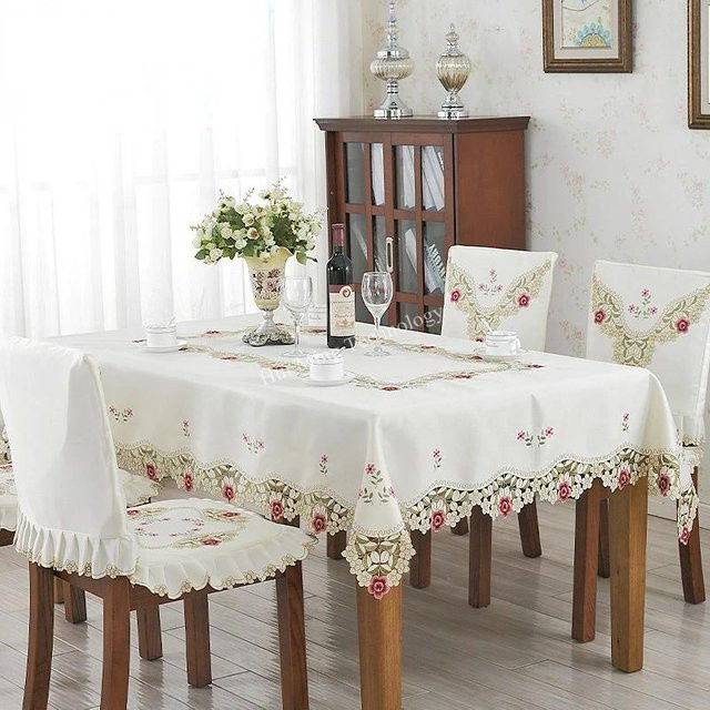 Runde Tischdecke von JMG Household Supplies mit floraler Stickerei in Weiß, Durchmesser: 110 cm - Bild 1
