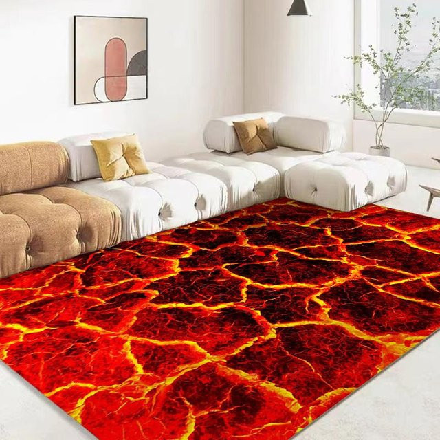 Wucifang Jewelry 3D Vulkan Lava Teppich in Rot, rutschfeste und waschbare Fußmatte aus Polyester für Wohnzimmer und Schlafzimmer, B/T: 70 x 100 cm - Bild 1
