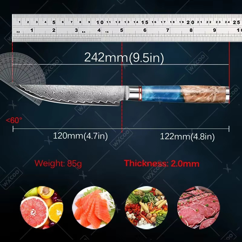 WXCOO Universal Kochmesser aus Damaststahl in Silber für Fleisch, Fisch und Gemüse - Bild 6