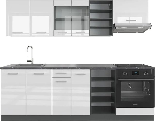 Vicco R-Line Küchenzeile Weiß Hochglanz und Anthrazit, Breite: 240 cm - Bild 1