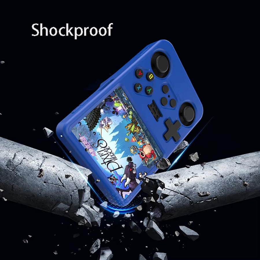 OULLX Silikon-Schutzhülle für R36S Spielkonsole in Weiß und Blau, stoßfeste Aufbewahrungsbox mit Aussparung für den Rechtscontroller - Bild 1
