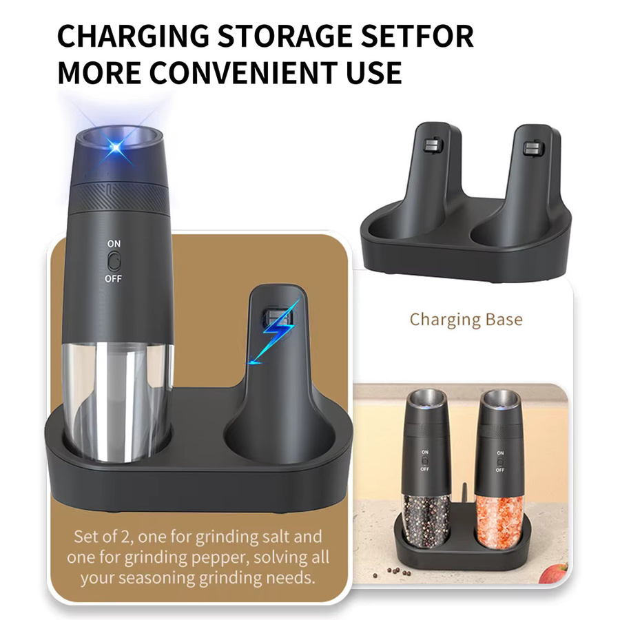 CLITON Automatisches Salz- und Pfeffermühlen-Set, USB wiederaufladbar, Schwarz, Einstellbare Grobheit - Bild 5