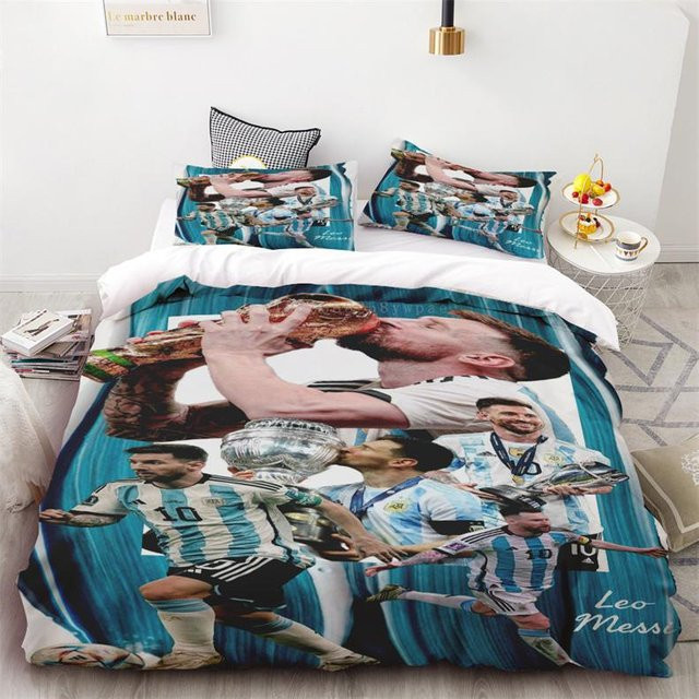 Bettwäscheset Fußballstar Messi Aufdruck in Multicolor, weich und bequem aus Polyester, 3-teilig, B: 264 cm, H: 228 cm - Bild 1