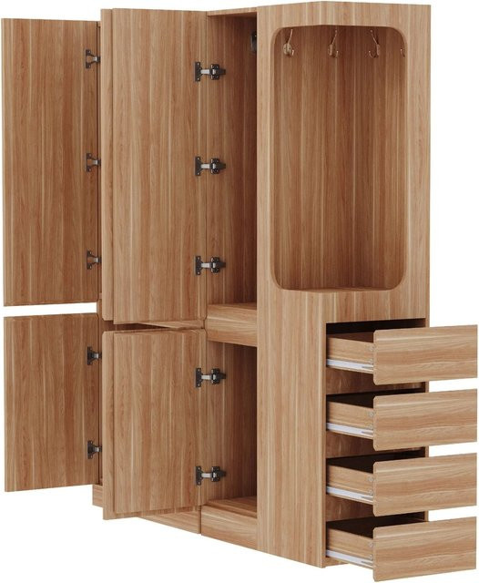 okwish Kleiderschrank mit integrierten Schubladen und Kleiderstange in Natur, B/T/H: 140 x 40 x 170 cm - Bild 1