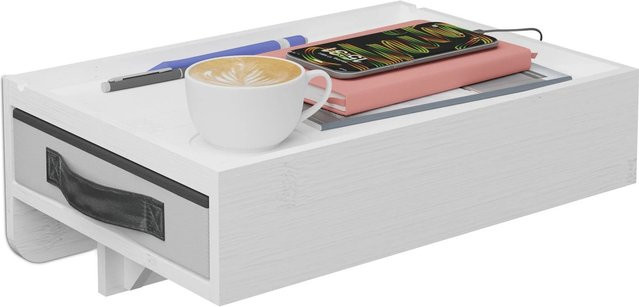 Relaxdays Nachttisch aus Bambus in Weiß mit Schublade und Klemmfunktion, B/T/H: 37 x 14 x 26,5 cm - Bild 1