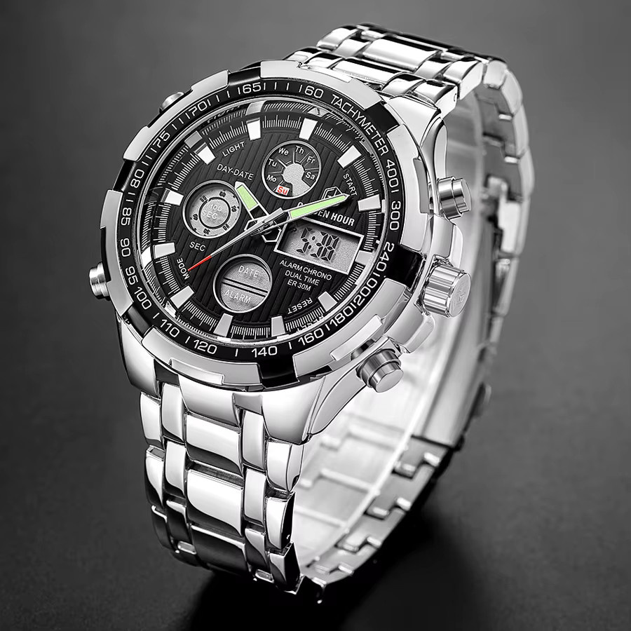 GOLDENHOUR Smartwatch, Herren, Edelstahl, Silber, Schwarz, Analog-Digital - Bild 4