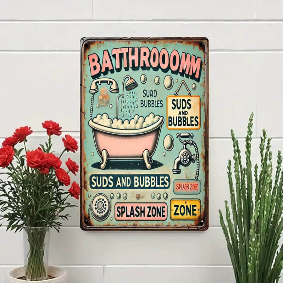 CIFBUY Vintage Metall-Blechschild Badroom Suds and Bubbles, Retro Wandkunst aus Metall, B/H: 20,3 x 30,5 cm, Mehrfarbig - Bild 4