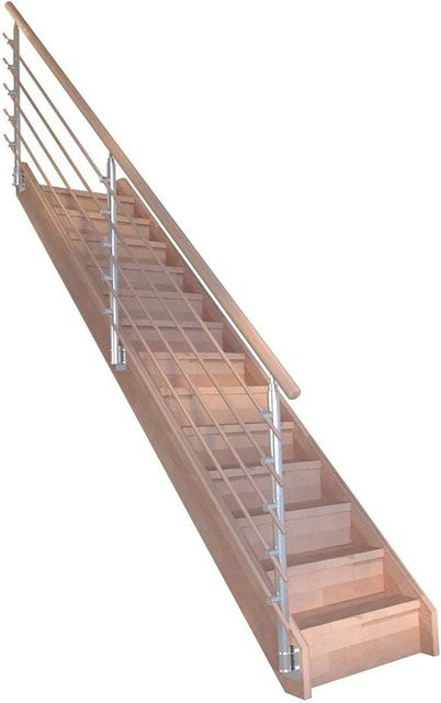 StarWood Treppe Mykonos Pro Gerade in Buche mit Design-Geländer und Holzstäben, Farbe Braun, Breite: 90 cm, Höhe: 280 cm - Bild 1