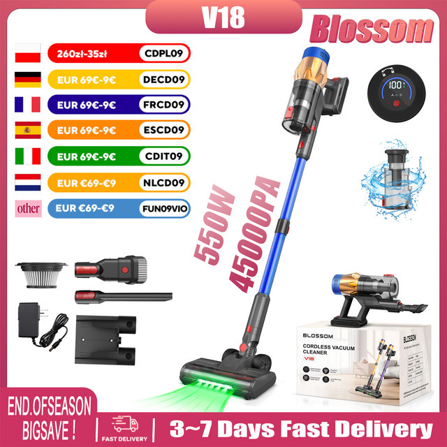 Blossom V18 550W Akku Staubsauger in Purple mit 50KPA Saugleistung, LED Display, Anti-Wickel Bürste und 1,5l Staubbehälter für Tierhaare, Hartböden und Teppiche - Bild 1