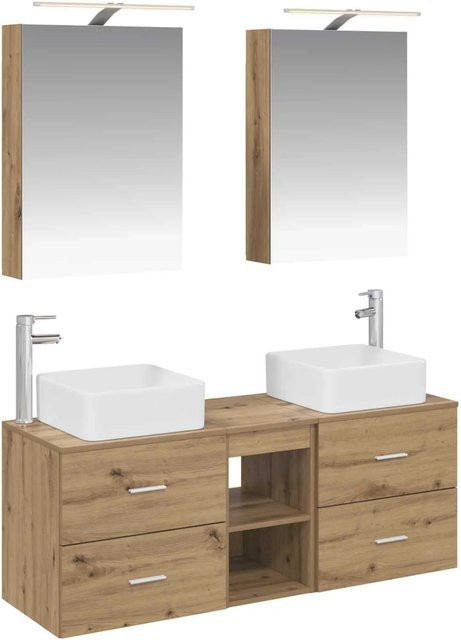 vidaXL Badezimmermöbel-Set 5-teilig in Artisan-Eiche mit Glas und LED-Beleuchtung, Braun - Bild 1