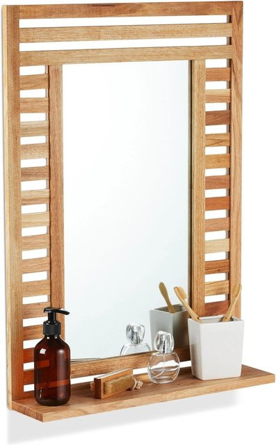 Relaxdays Badspiegel aus Walnussholz Natur in Braun mit Ablage, B/T/H: 70 x 50 x 12 cm - Bild 1