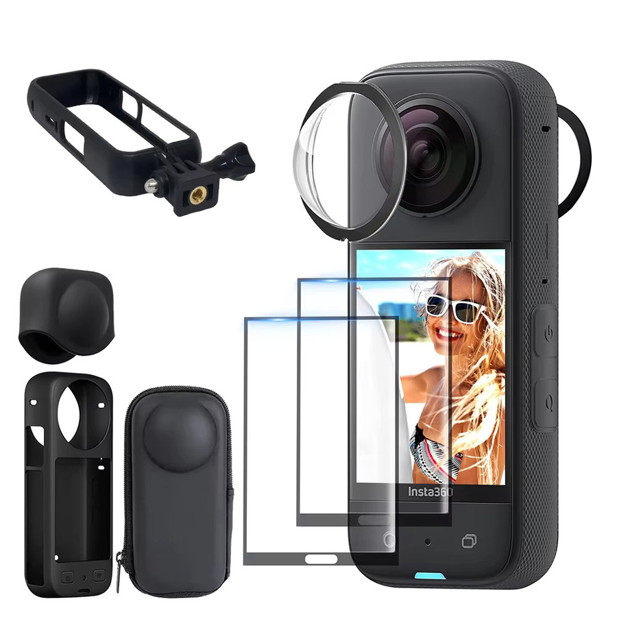 Insta360 Zubehör-Set für X3 X4 X5 Action Camera in Schwarz mit Objektivschutz, Displayschutzfolie, Aufbewahrungstasche, Silikonhülle, Objektivkappe und Schutzrahmen - Bild 5