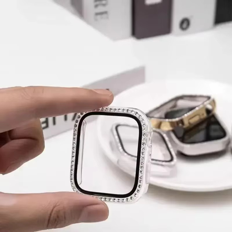 PEO Bling Bumper Displayschutz mit Diamantgehäuse für Apple Watch Serie 11 bis 5 und SE in Pink - Bild 4