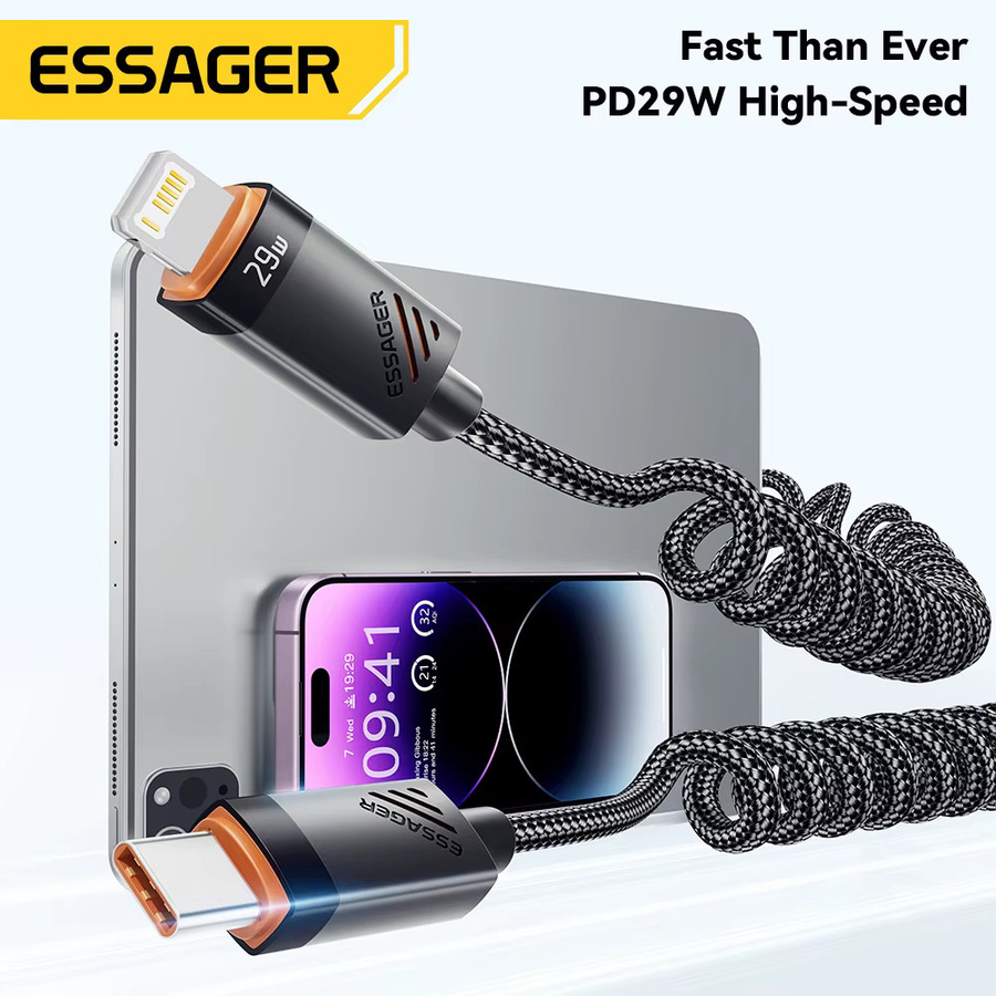 Essager USB-C-zu-Lightning-Schnellladekabel PD 29W Datenkabel für iPhone und AirPods in Schwarz, Länge: 1,8 m - Bild 2