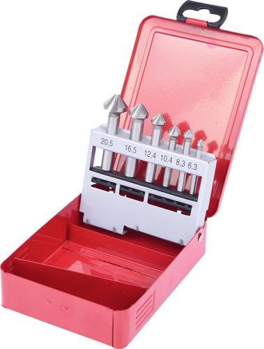 KS Tools Kegel- und Entgratsenker HSS Zylinderschaft in Silber und Rot, Set mit 6 Durchmessern: 6,3 mm, 8,3 mm, 10,4 mm, 12,4 mm, 16,5 mm und 20,5 mm - Bild 1