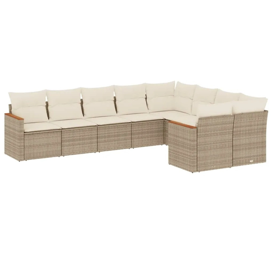 vidaXL 9-tlg. Garten-Sofagarnitur aus Poly-Rattan in Beige mit Kissen und L-Form - Bild 2