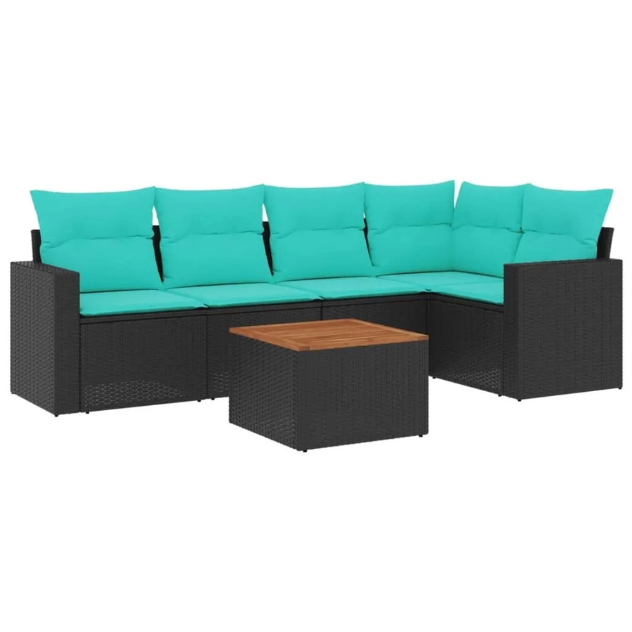 vidaXL 6-teilige Garten-Sofagarnitur aus Poly-Rattan mit Kissen in Schwarz - Bild 1