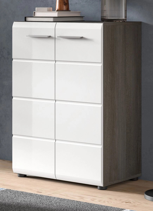Inn.Furn Kommode Rumba in Weiß Hochglanz und Grau mit Rillenoptik, Breite: 60 cm - Bild 1