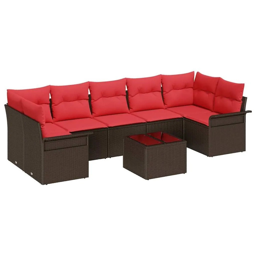 vidaXL Gartensofa-Set aus Poly-Rattan in L-Form mit 8 Kissen in Beige und Rot sowie Tisch - Bild 2