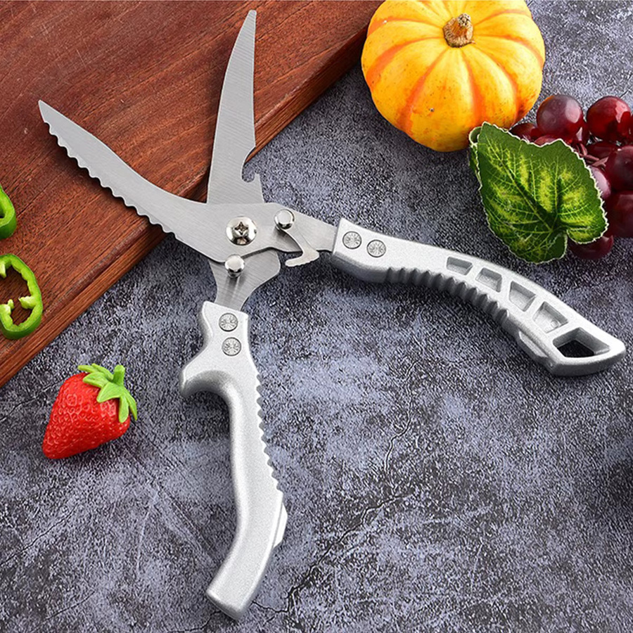 Professionelle SHENJIU Küchenschere aus Edelstahl in Silber für Fleisch, Geflügel und Camping - Bild 2