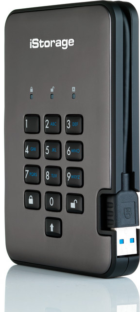 iStorage diskAshur PRO 2 externe SSD mit 512 GB Speicher, verschlüsselt mit 256-bit AES-XTS, USB 3.1, FIPS 197 zertifiziert, Farbe: Schwarz/Grau - Bild 1