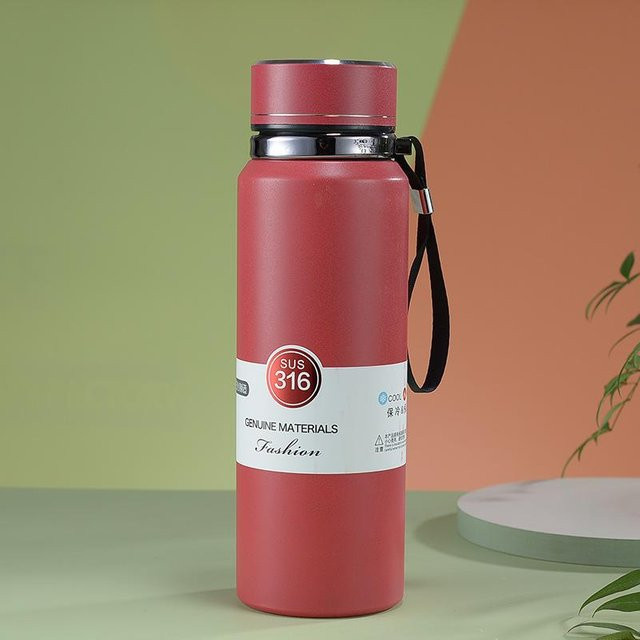 Tragbarer Edelstahl-Thermosbecher von Yiran Furniture mit Tee-Trennung und Trageschlaufe, 600ml, in Blau, Rot oder Schwarz - Bild 1