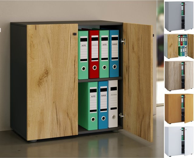 VCM Aktenschrank Lona mit 2 Drehtüren in Anthrazit, 2 Fächer mit verstellbaren Fachböden, B/T/H: 74 x 40 x 83,5 cm - Bild 2