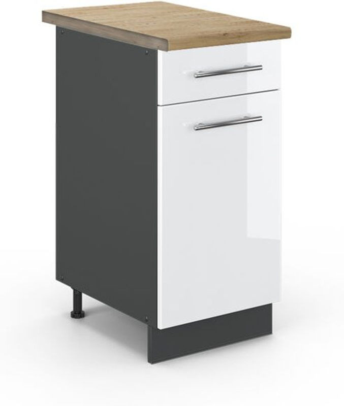 Vicco Küchenunterschrank Fame-Line in Weiß Hochglanz und Eiche Natur, B: 40 cm, H: 82 cm, T: 60 cm - Bild 1