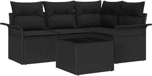 vidaXL Garten-Sofa-Set aus Poly-Rattan in Schwarz, 5-teiliges L-Shape Lounge-Set mit UV-beständigen Kissen - Bild 1