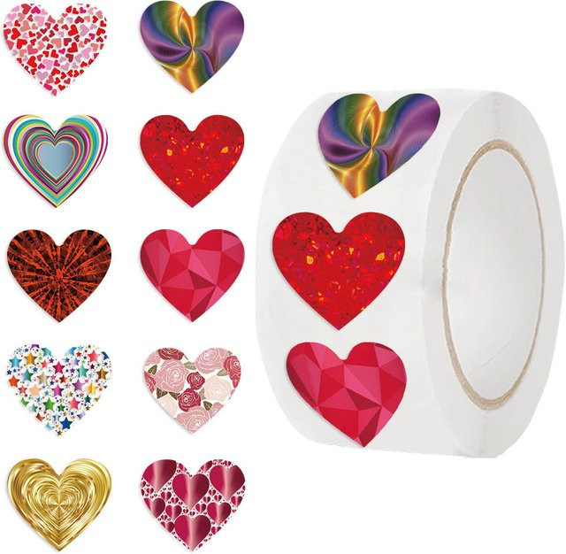 LanLanStickersWorld Rollaufkleber New Style Shiny Heart Series in Multicolour, 500 Stück wasserfeste glitzernde Dekoration für Handyhüllen und Tassen - Bild 1