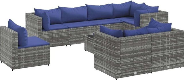 vidaXL 9-tlg Garten-Lounge-Set Modell 78 in Grau aus PE-Rattan mit Polsterkissen und Couchtisch - Bild 1