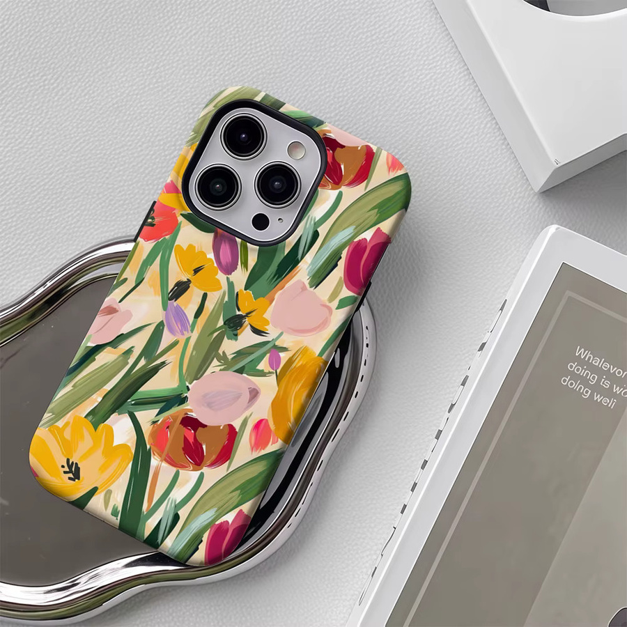 Robuste Tulpen-Kunst Handyhülle von Potdemiel für iPhone 17 16 15 14 13 Pro Max Plus mit Magnetfunktion, Multicolor - Bild 5