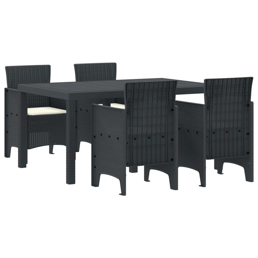 vidaXL 5-teiliges Garten Essset aus Poly Rattan mit Kissen in Anthrazit - Bild 2