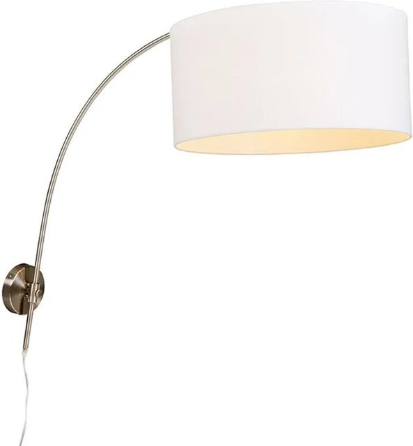 QAZQA Moderne Wandbogenlampe aus Stahl mit Stoffschirm in Weiß oder Beige, höhenverstellbar und dimmbar, B/T/H: 80 x 50 x 50 cm - Bild 1