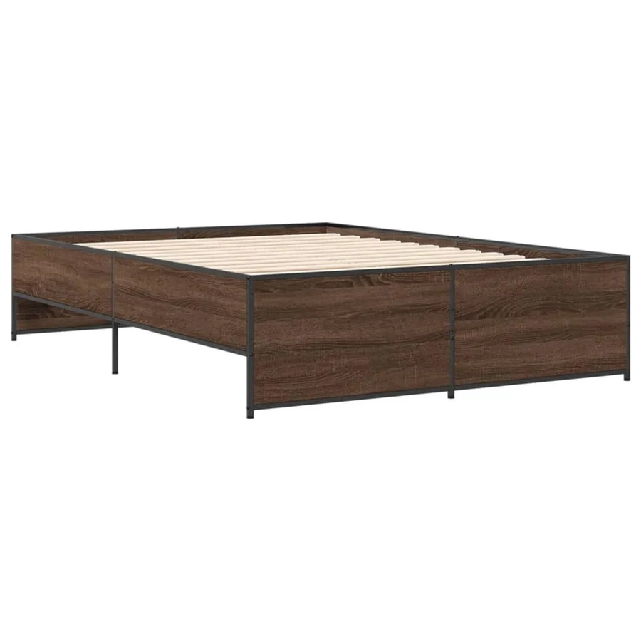 vidaXL Bettgestell aus Holzwerkstoff und Stahl in Eiche Braun, B/T/H: 140 x 190 x 40,5 cm - Bild 2