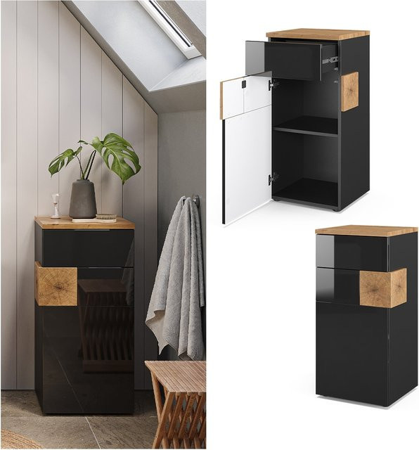 Vicco Midischrank Eden Badschrank in Anthrazit mit Tür und Schublade B/H: 40 x 84 cm - Bild 1