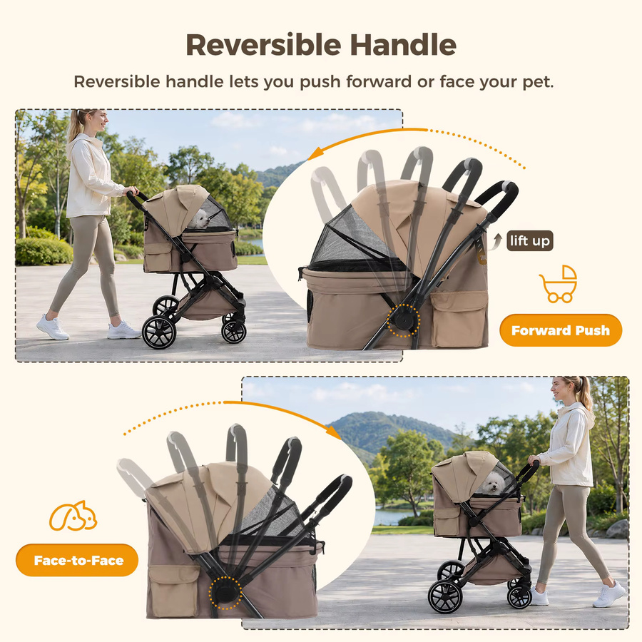 PAWZ Road Faltbarer Haustier-Kinderwagen für Hunde und Katzen in Grau mit Ein-Klick-Faltmechanismus, umkehrbarem Griff und Zubehör - Bild 3